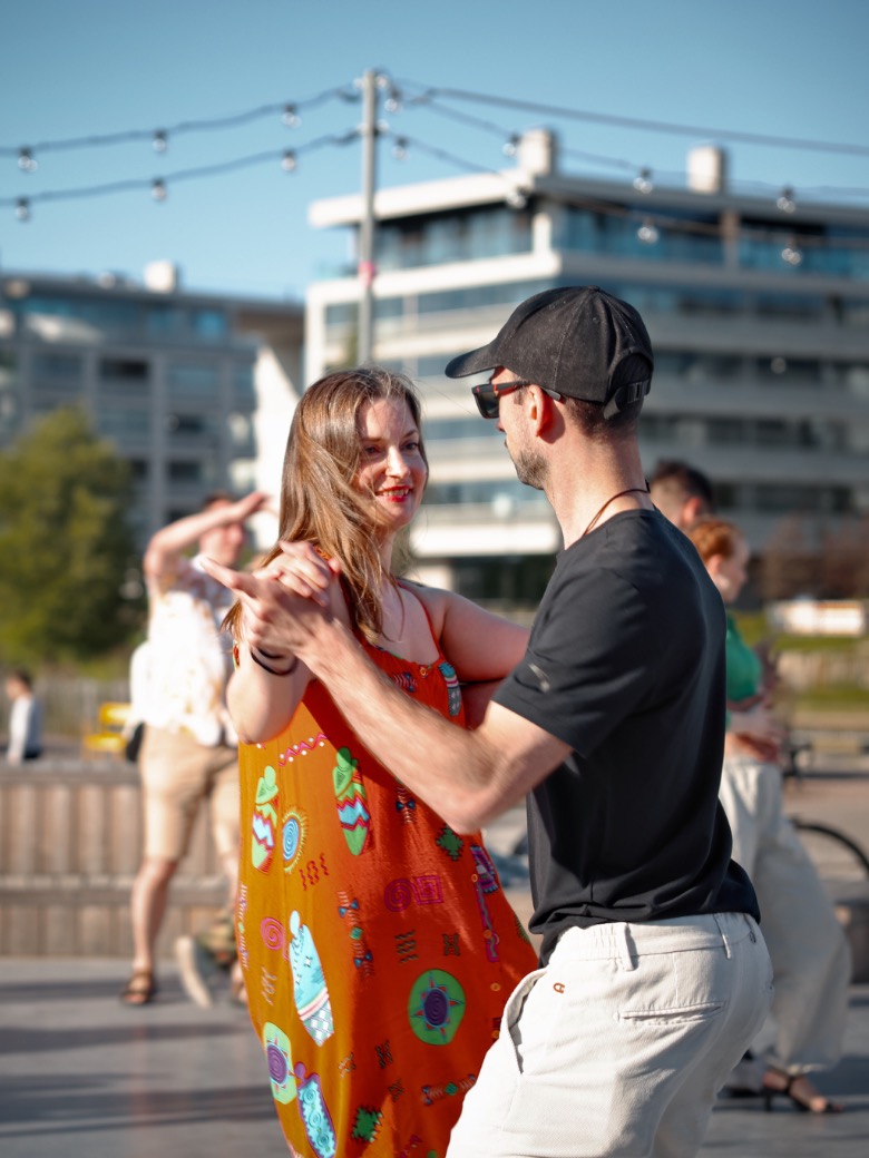 Couple dancing in the evening sun