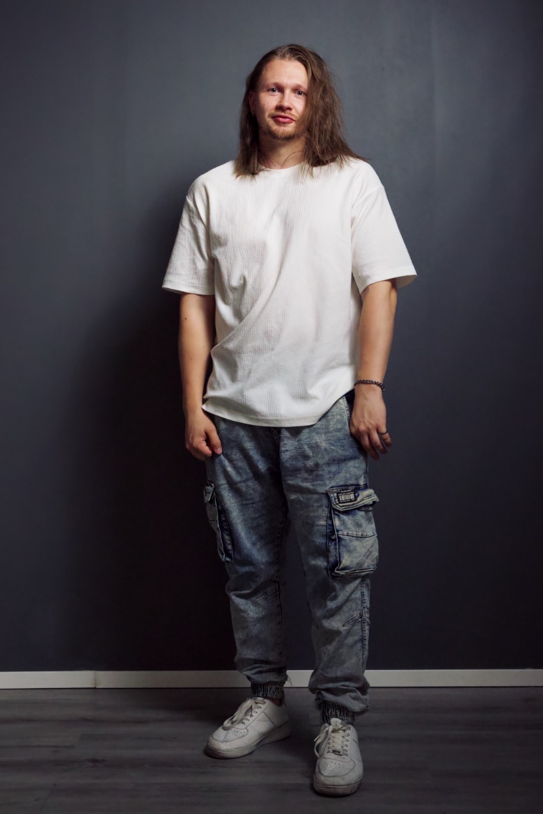 Dancer portrait, studio backdrop