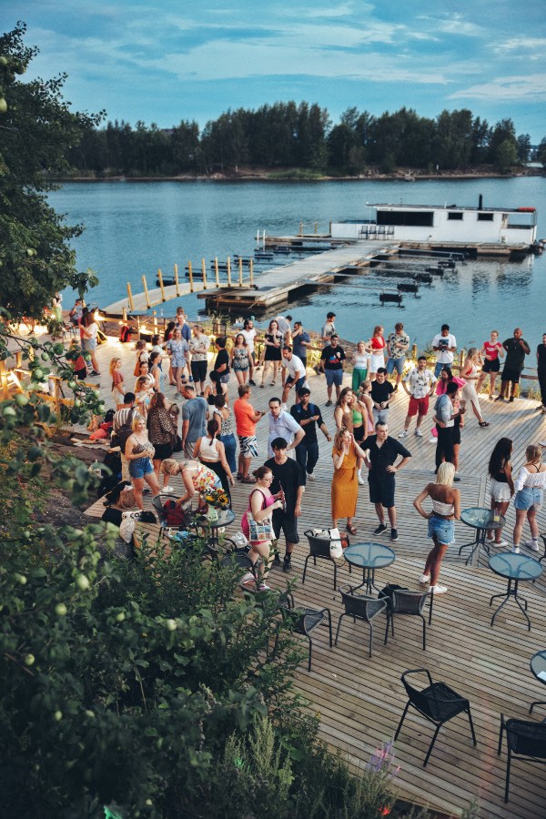 Full dance floor by the water