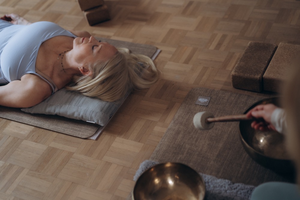 Sound bath with singing bowls